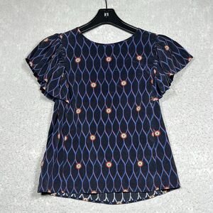 Kenzo X H&M Blouse Women’s Size 4 Blue Black Short Sleeve Top